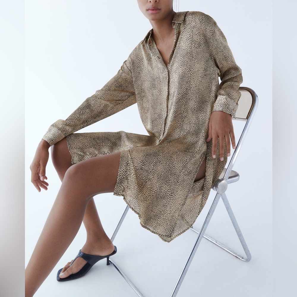 NWT ZARA Long Animal Leopard Print Shirt Dress